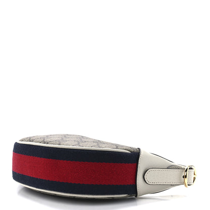 Gucci GG Supreme Monogram Textured Dollar Calfskin Web Mini Ophidia Half Moon Hobo Beige Ebony Mystic White 9 of 11