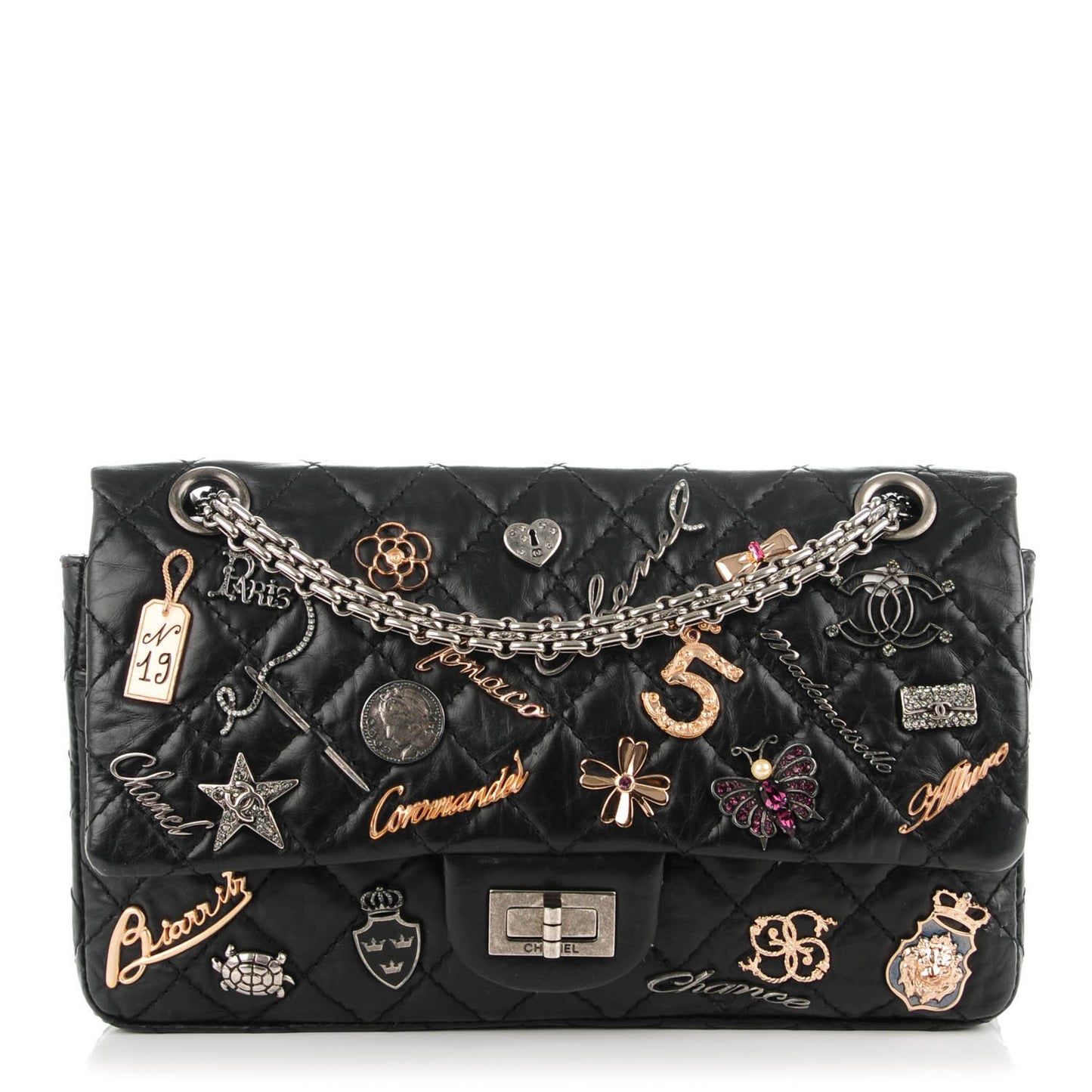 Aged Calfskin Lucky Charms 2.55 Reissue 225 Flap Black
