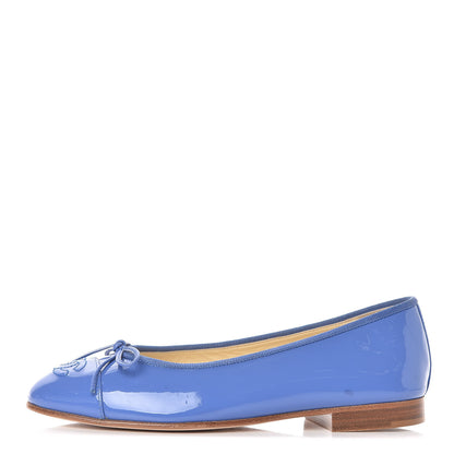 Chanel Patent Calfskin CC Cap Toe Ballerina Flats 36 Blue 1 of 10