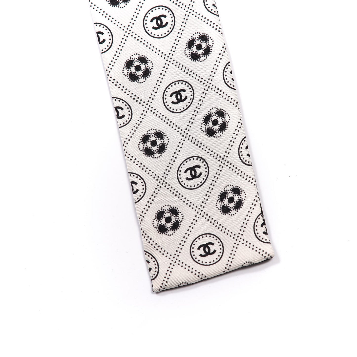 Silk CC Polka Dot Slim Bandeau Scarf Black Ecru