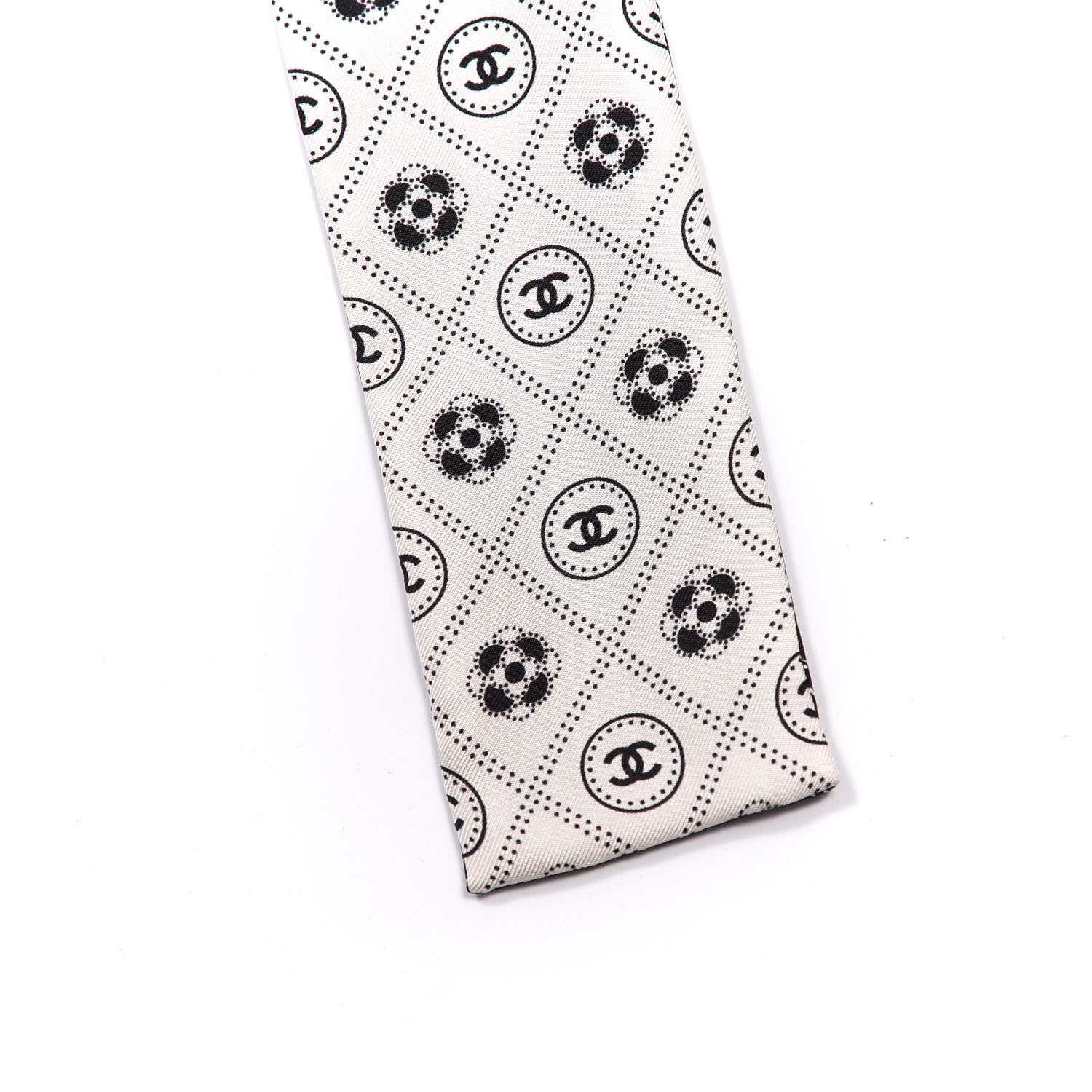 Chanel Silk CC Polka Dot Slim Bandeau Scarf Black Ecru 3 of 4