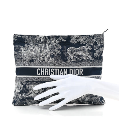 Christian Dior Technical Fabric Toile De Jouy Reverse Diortravel Zipped Pouch Blue Multicolor 2 of 8