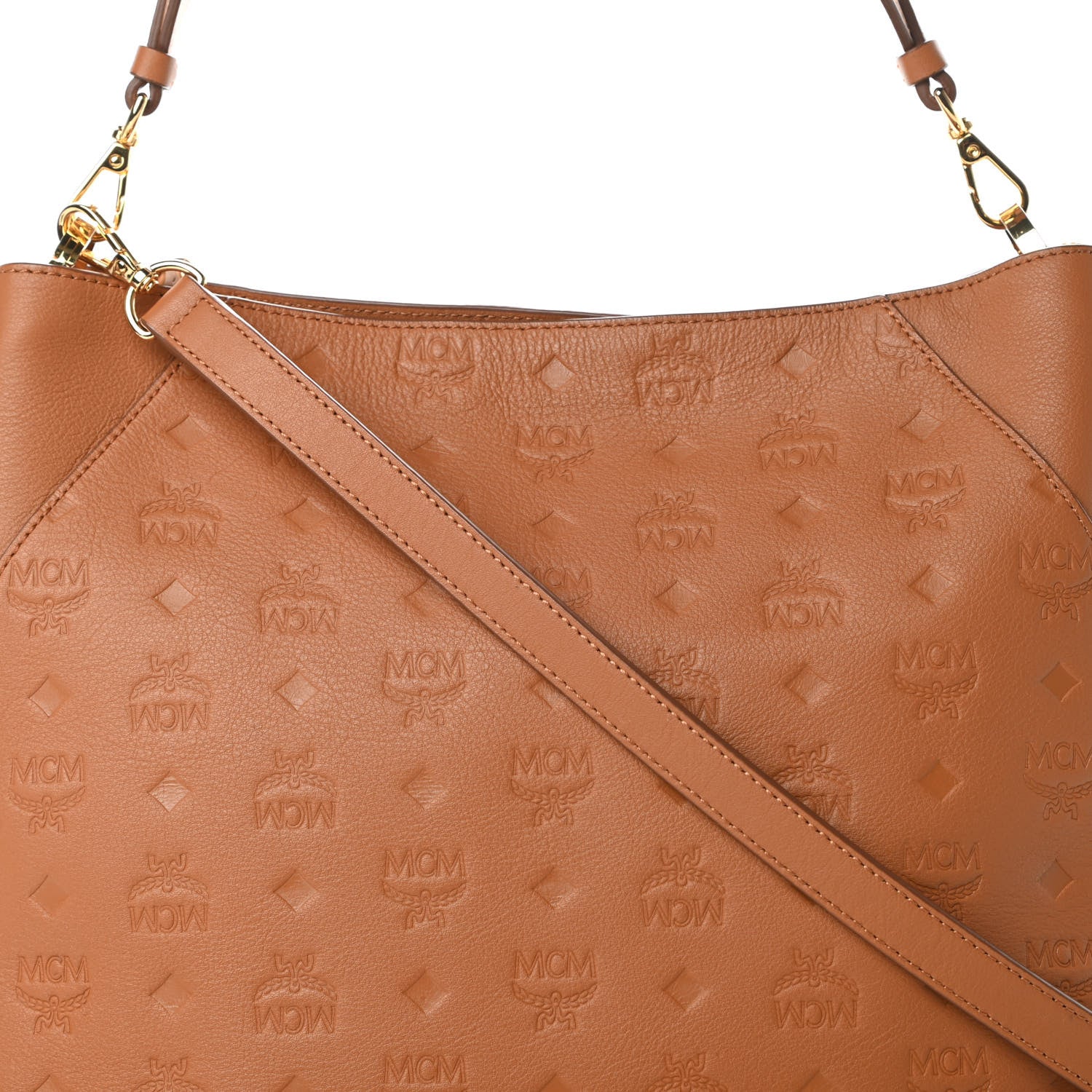 MCM Calfskin Ottomar Monogram Medium Klara Hobo Cognac 7 of 11