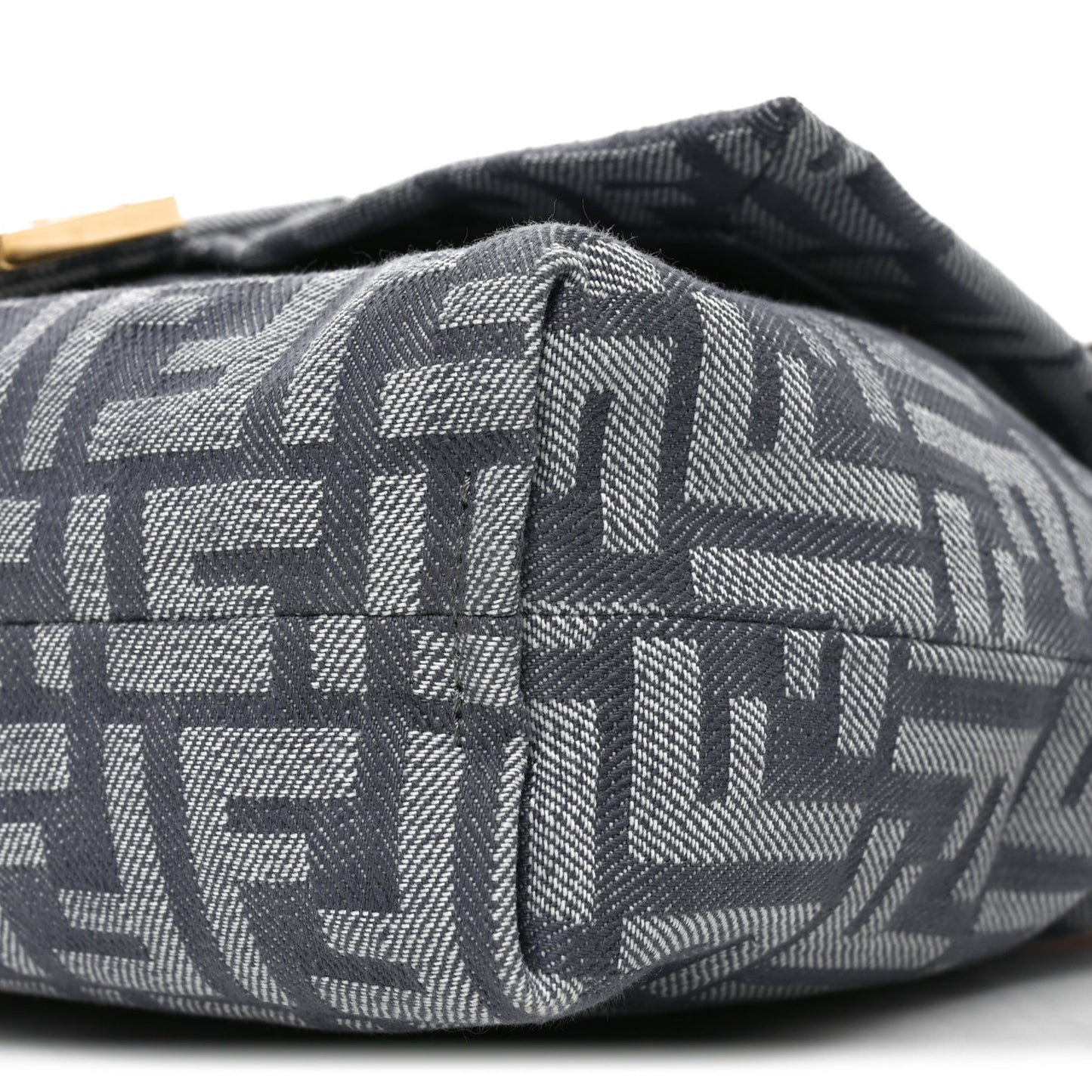 Denim Effect Fabric Jacquard FF Vitello Grace Medium Mamma Baguette Blue