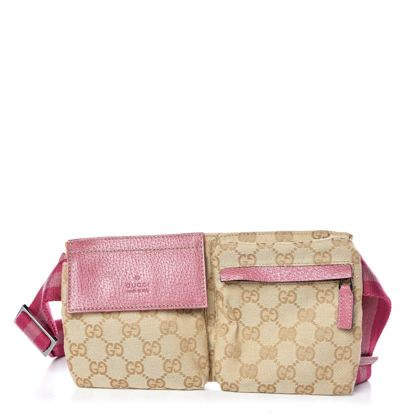 GG Monogram Web Double Pocket Belt Bag Pink