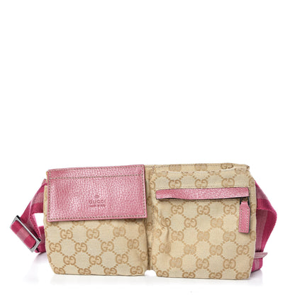 Gucci GG Monogram Web Double Pocket Belt Bag Pink 1 of 10
