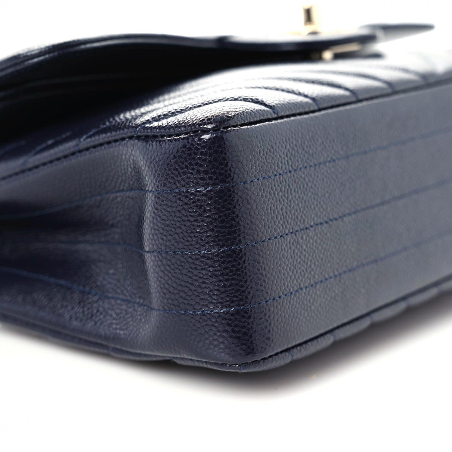 Chanel Caviar Chevron Quilted Small Double Flap Navy Blue 8 of 10