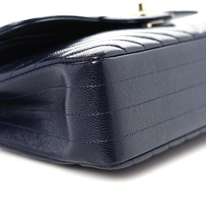 Chanel Caviar Chevron Quilted Small Double Flap Navy Blue 8 of 10