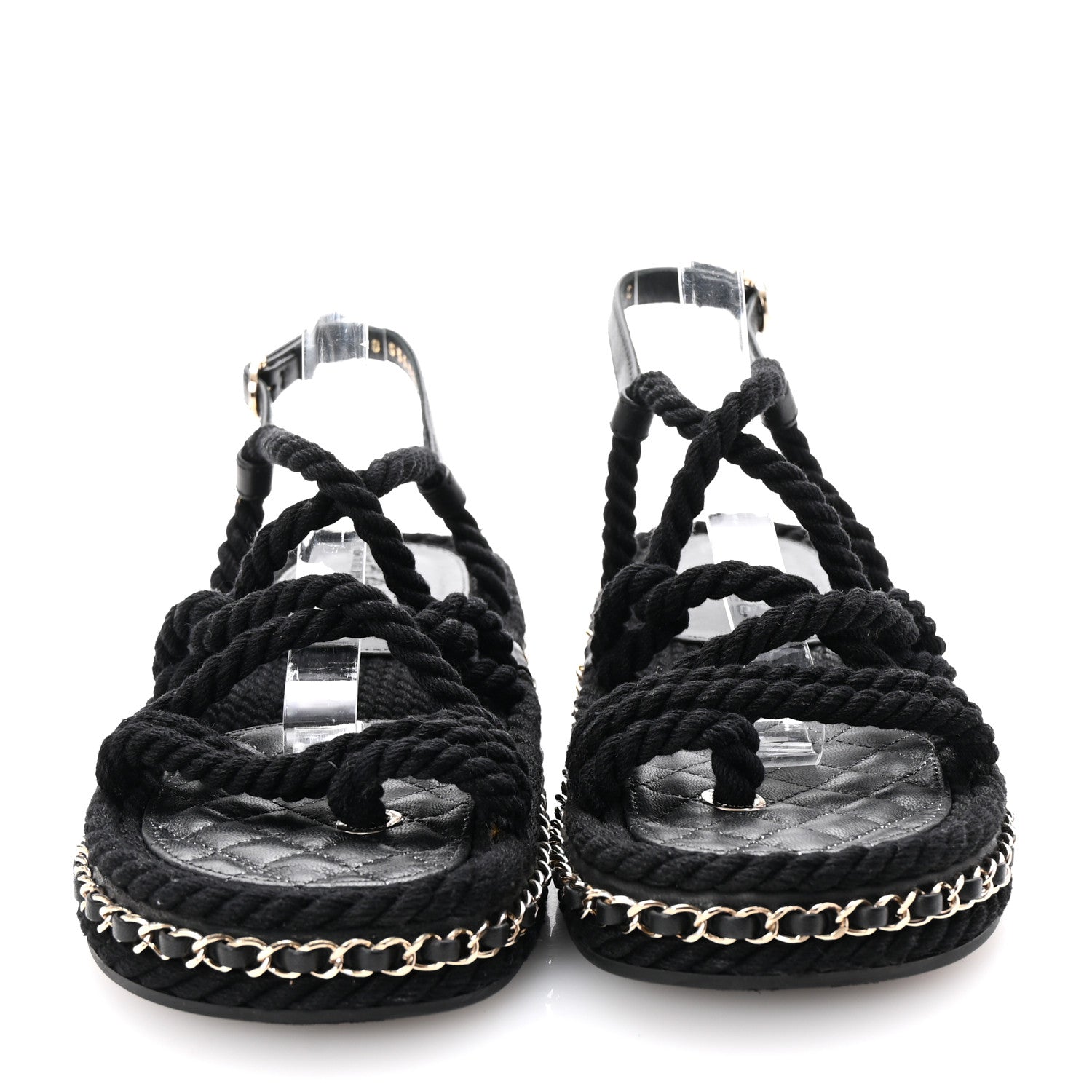 Chanel Lambskin Cord Chain CC Sandals 37 Black 3 of 9