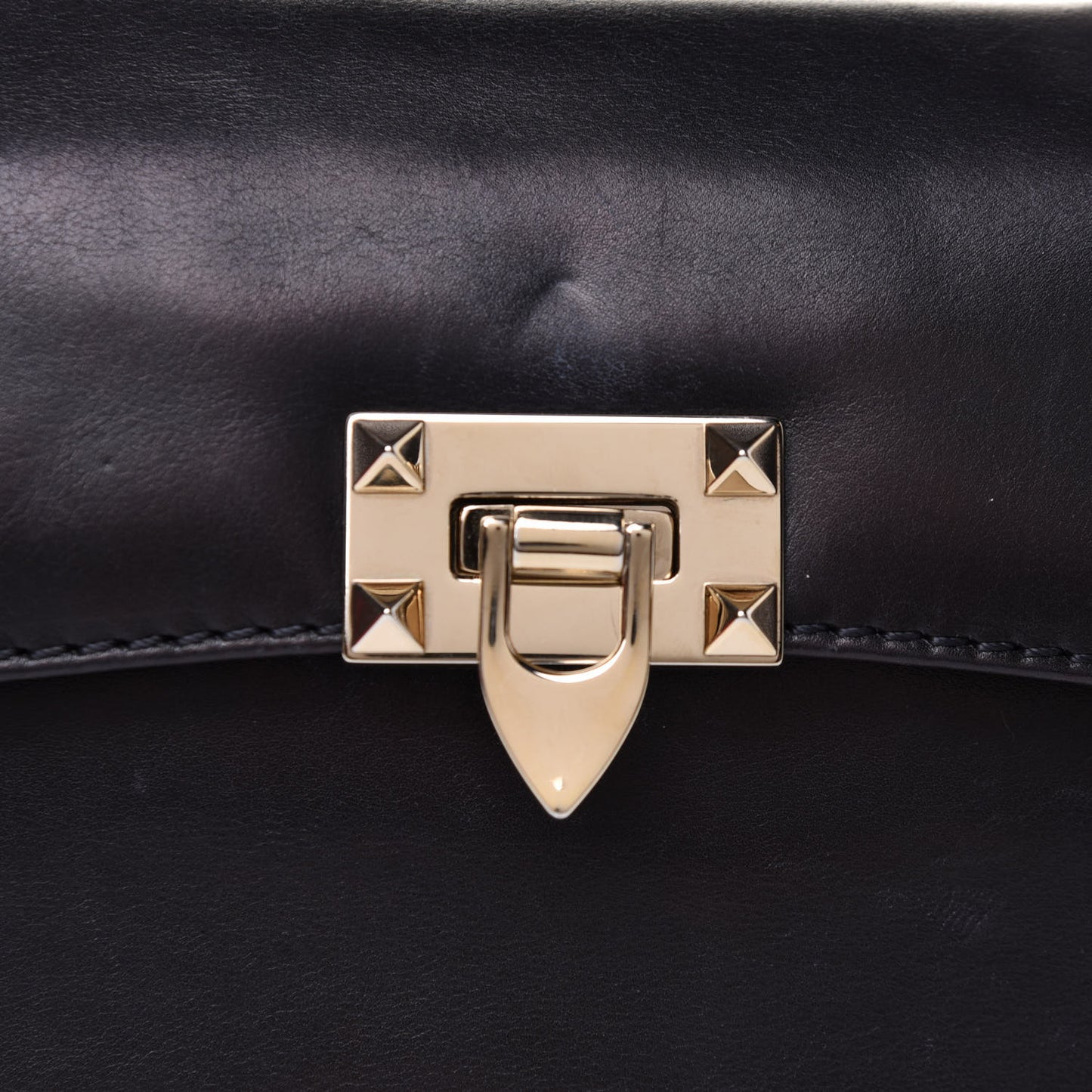 Vitello Rockstud Flip Lock Shoulder Flap Bag Black