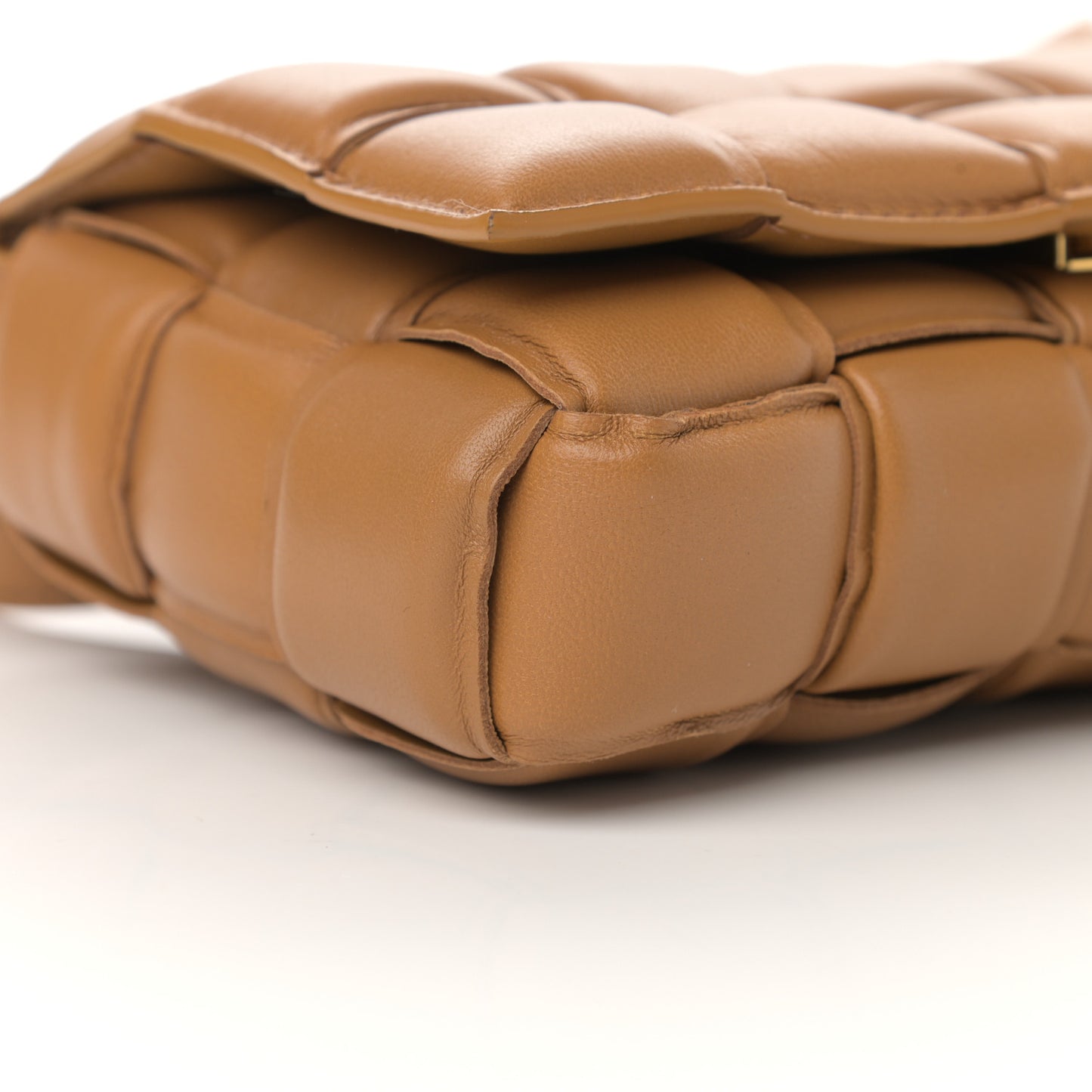 Nappa Maxi Intreccio Padded Cassette Crossbody Bag Caramel