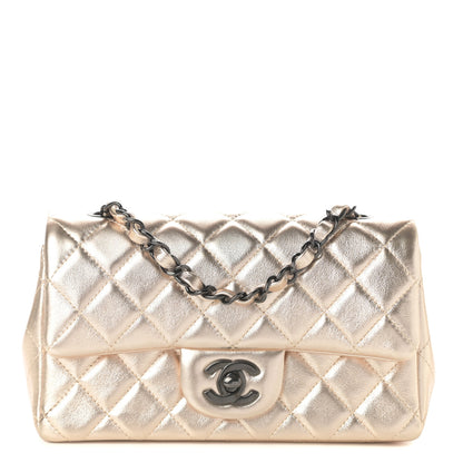 Chanel Metallic Lambskin Quilted Mini Rectangular Flap Gold Black 1 of 10