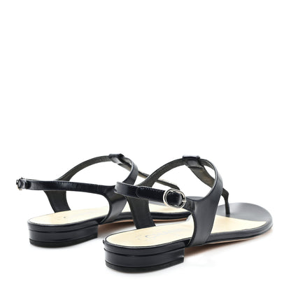 Chanel Patent Calfskin Logo Thong Sandals 38.5 Navy 5 of 8