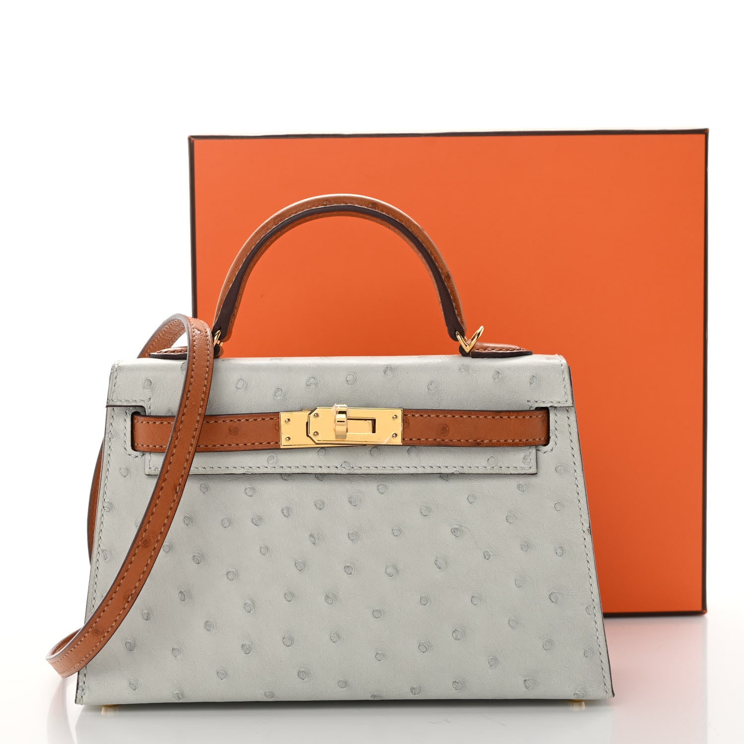 Hermes Ostrich Horseshoe Mini Kelly Sellier 20 Gris Perle Gold 10 of 10