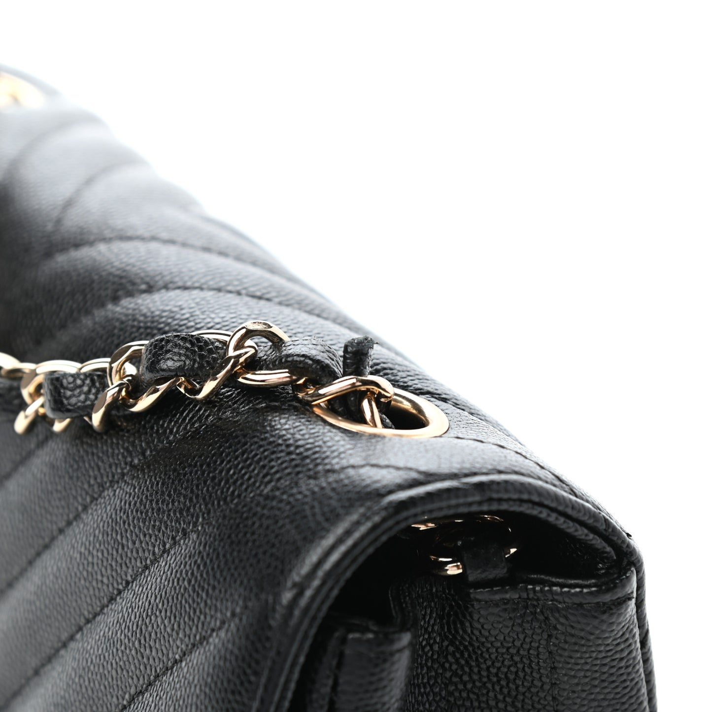 Caviar Chevron Quilted Mini Rectangular Flap Black