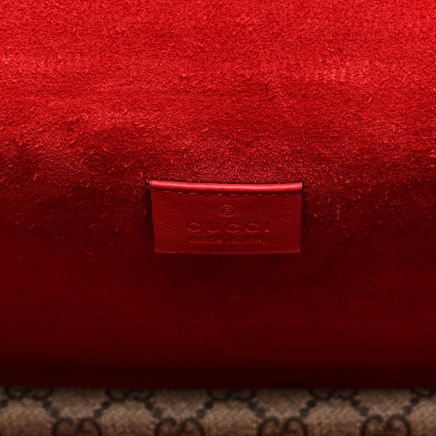 GG Supreme Monogram Suede Cudu Medium Dionysus Shoulder Bag Beige Ebony Vulcanic Red