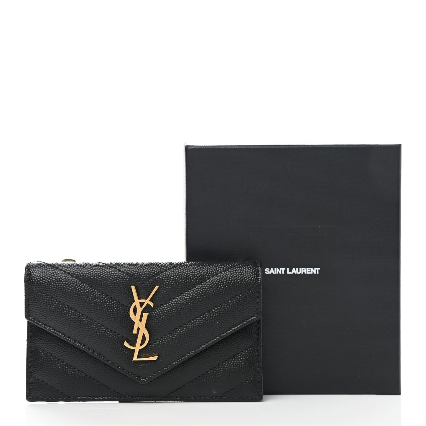 Grain De Poudre Matelasse Chevron Monogram Compact Wallet Black
