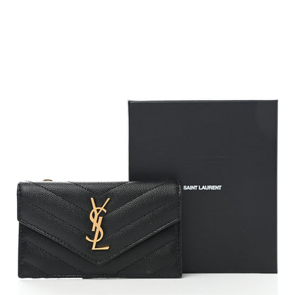 Saint Laurent Grain De Poudre Matelasse Chevron Monogram Compact Wallet Black 9 of 9