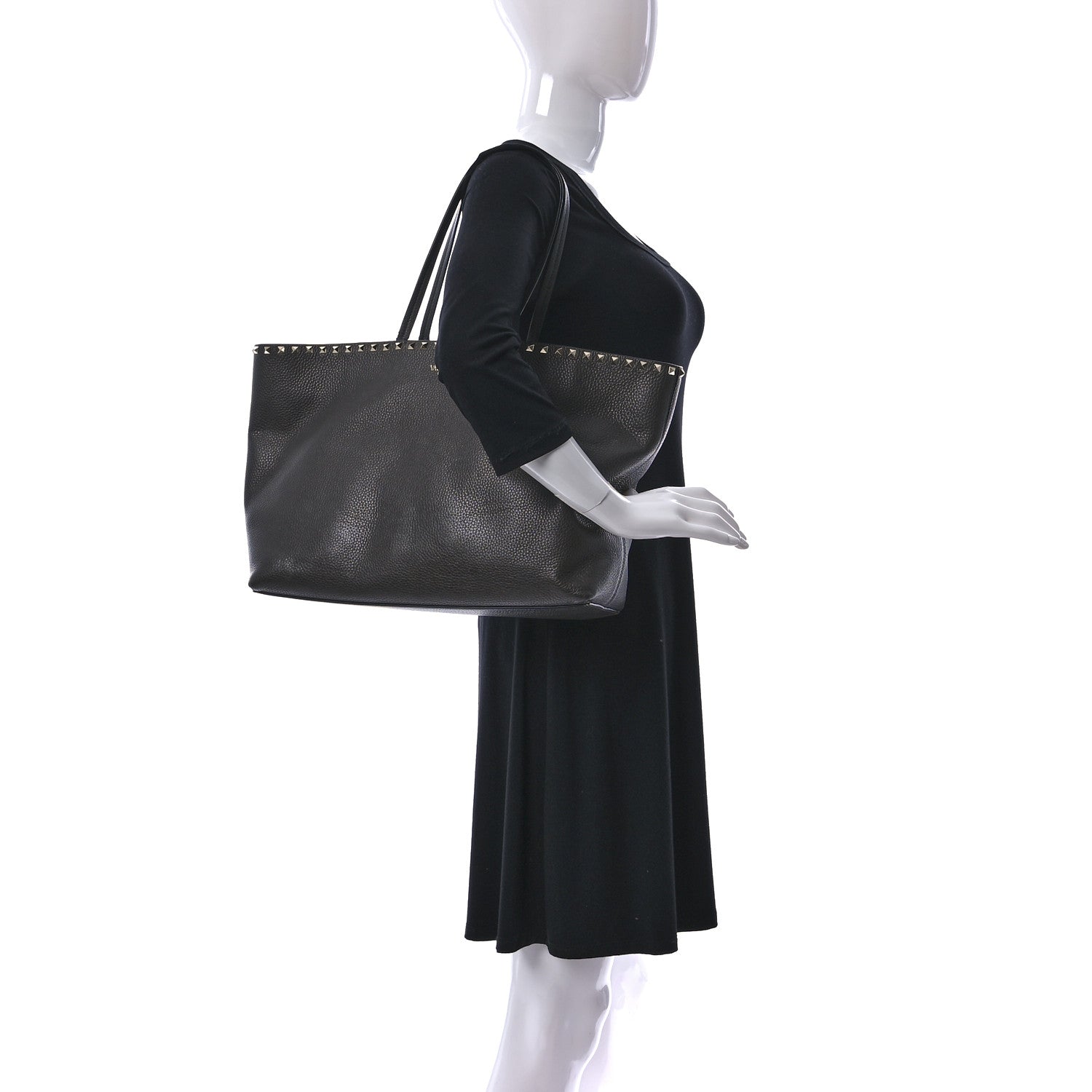 Valentino Garavani Grained Calfskin Rockstud Shoulder Tote Graphite 2 of 11