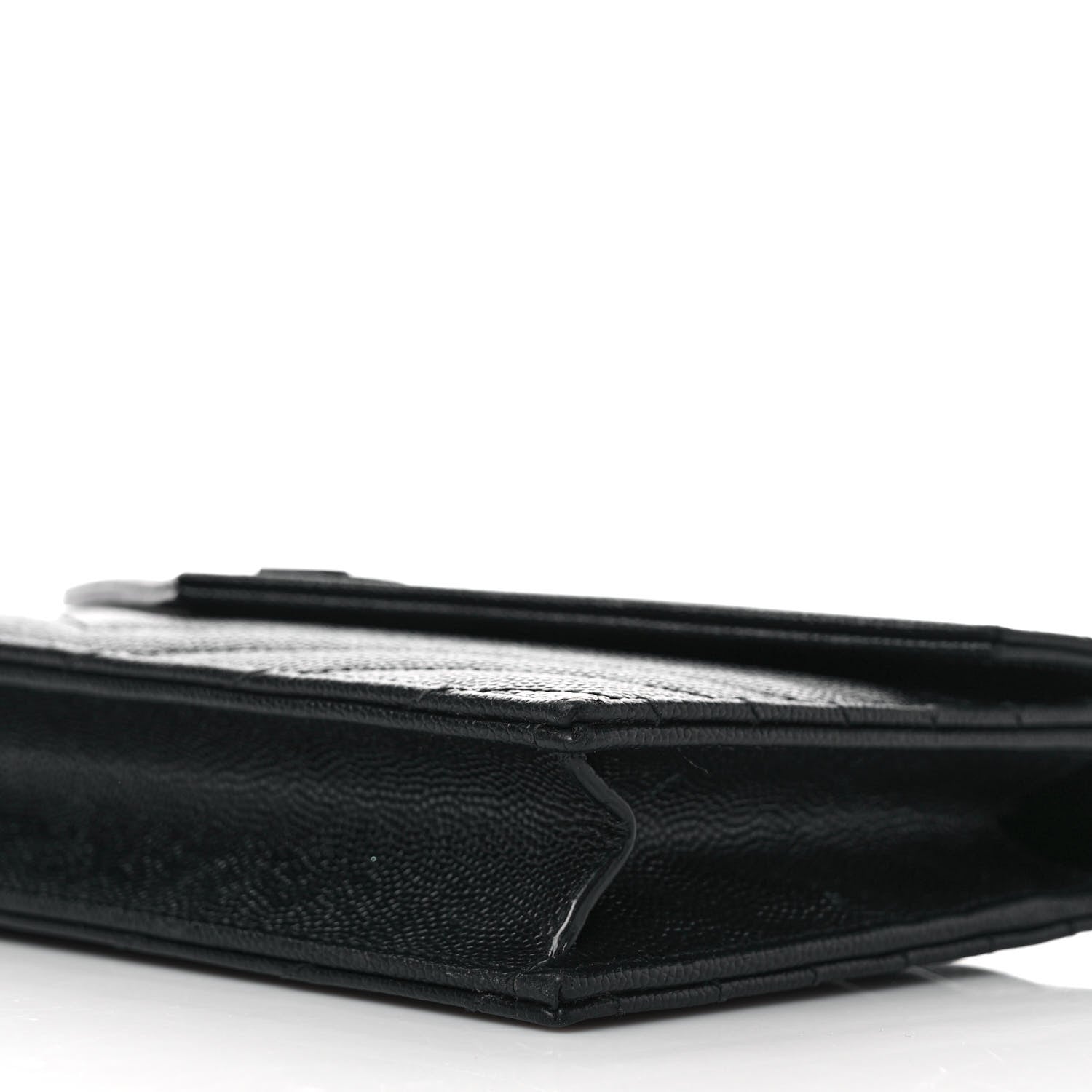 Saint Laurent Grain De Poudre Matelasse Chevron Monogram Monochrome Envelope Chain Wallet Black 8 of 9