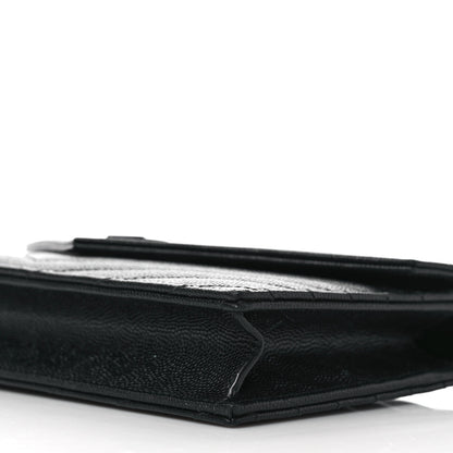 Saint Laurent Grain De Poudre Matelasse Chevron Monogram Monochrome Envelope Chain Wallet Black 8 of 9