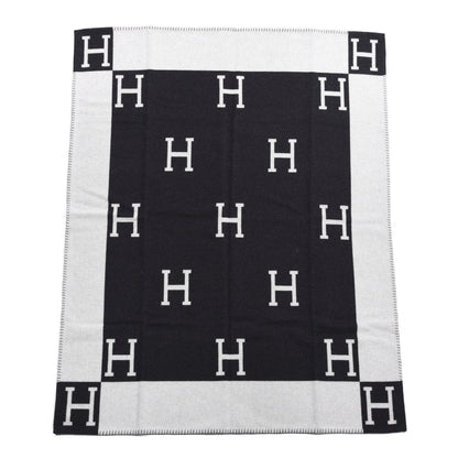 Hermes Wool Cashmere Avalon III Blanket Ecru Black 1 of 3