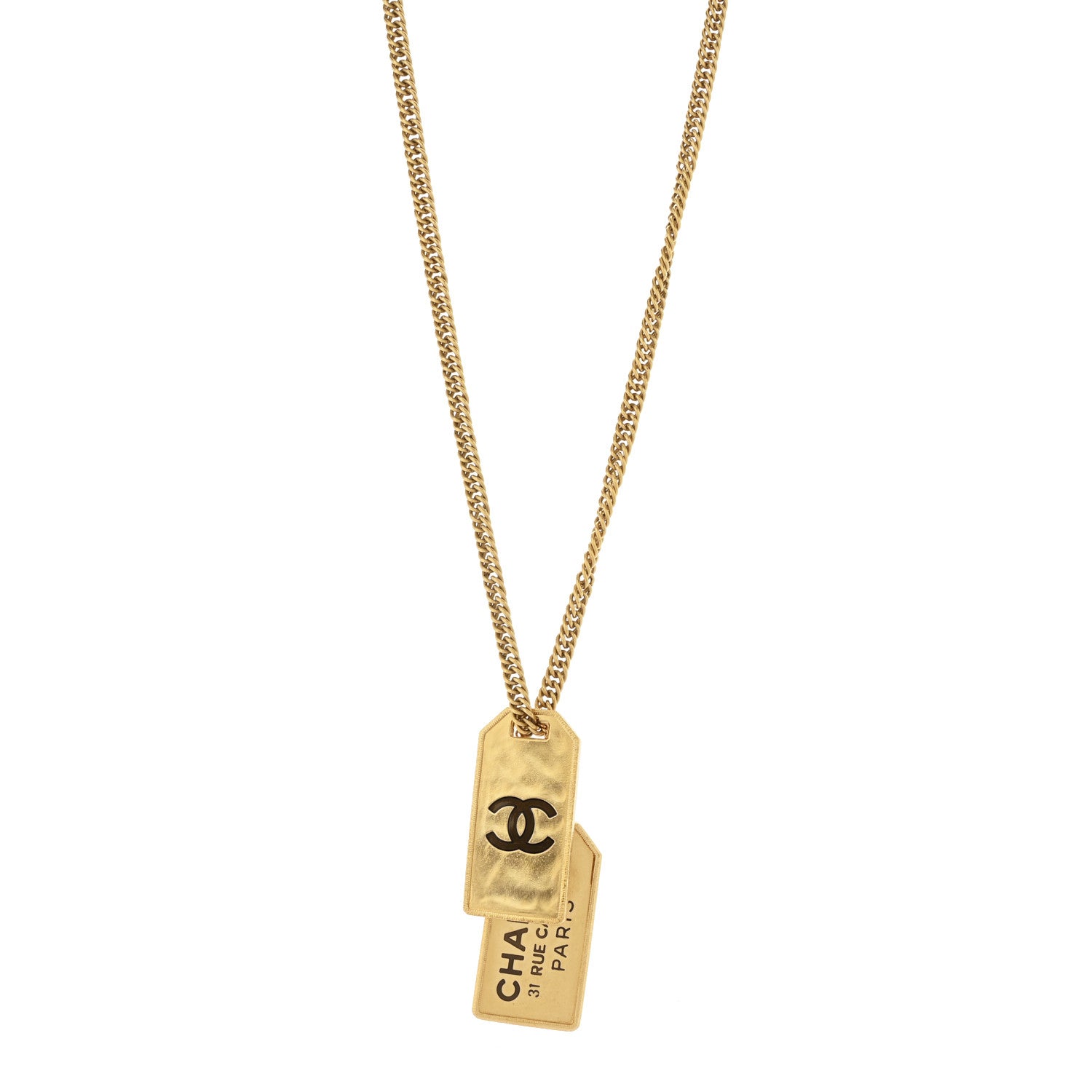 Chanel ID Dog Tag Charm Necklace Gold 1 of 7