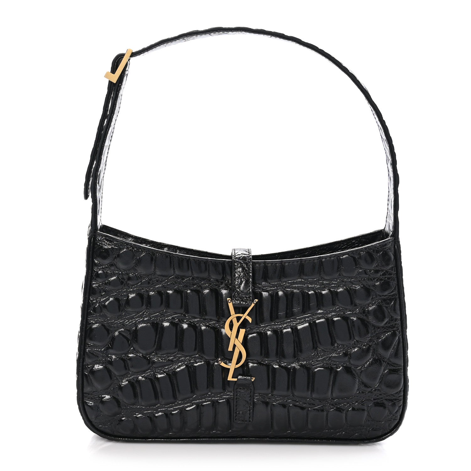 Saint Laurent Calfskin Crocodile Embossed LE 5 A 7 Hobo Black 1 of 10