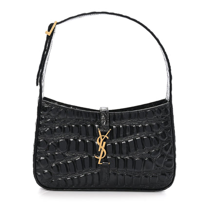Saint Laurent Calfskin Crocodile Embossed LE 5 A 7 Hobo Black 1 of 10