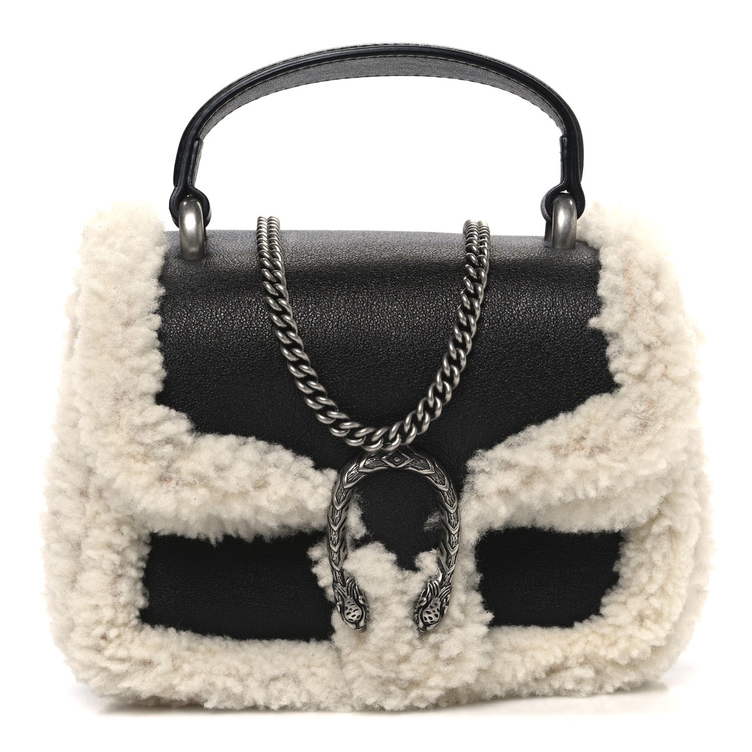 Gucci Sakai Be Green Calfskin Shearling Mini Dionysus Top Handle Bag Black 1 of 10