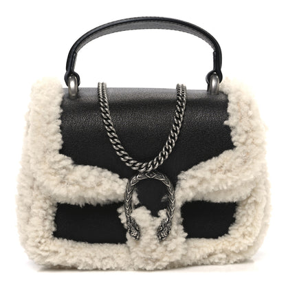 Gucci Sakai Be Green Calfskin Shearling Mini Dionysus Top Handle Bag Black 1 of 10