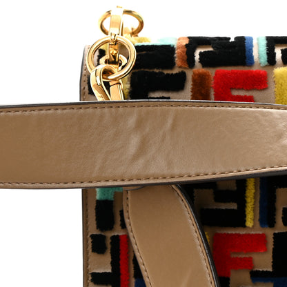 Fendi Vitello Liberty Velvet FF 1974 Hearts Padlock Embroidered Kan I Shoulder Bag Fango Multicolor 17 of 19