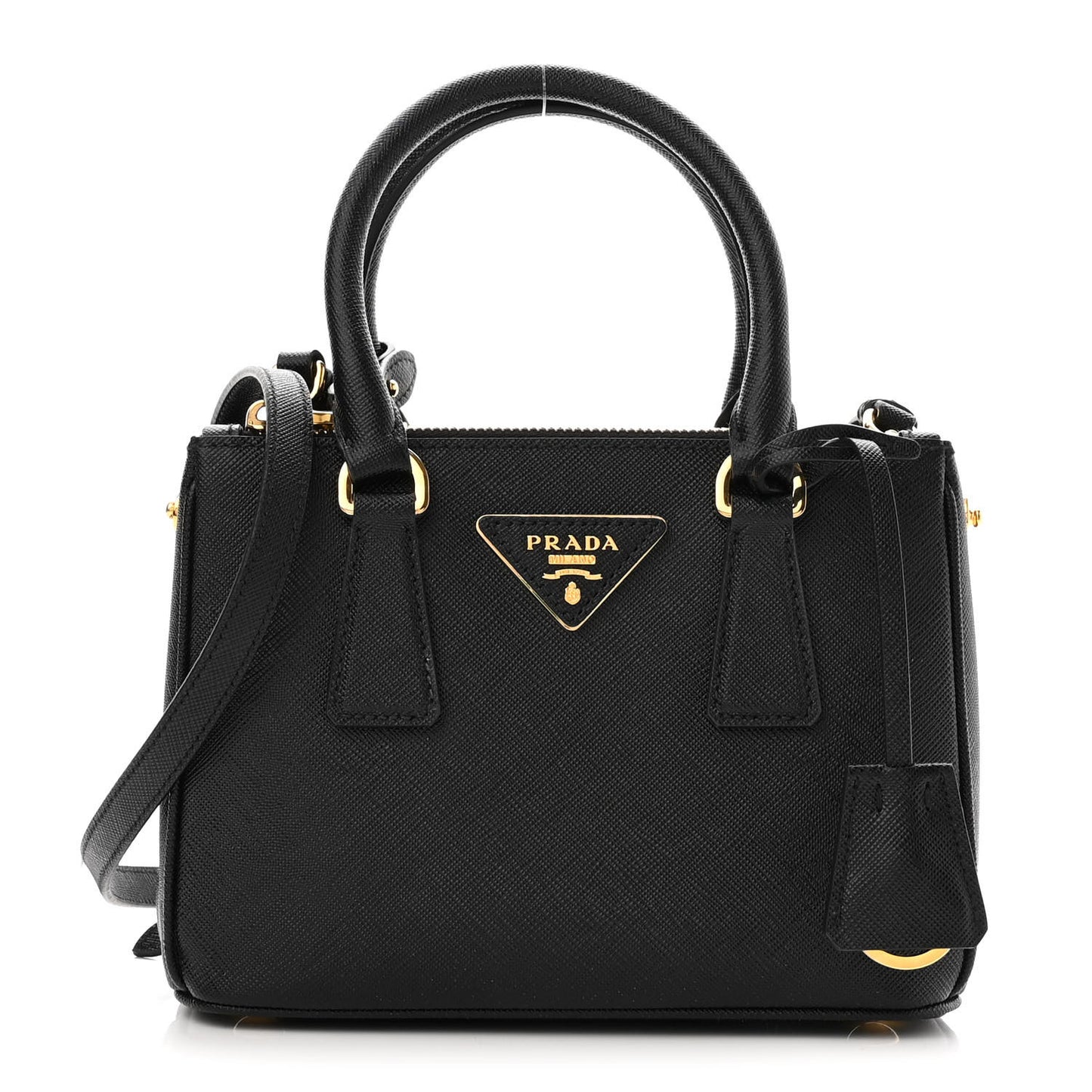Saffiano Lux Mini Galleria Double Zip Tote Black