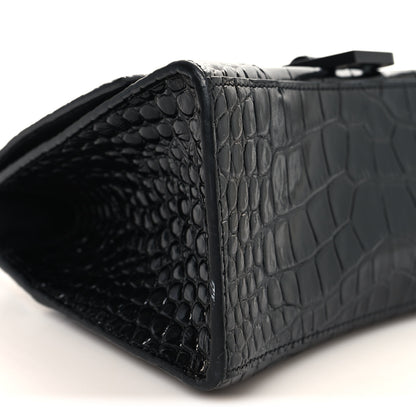 Balenciaga Shiny Calfskin Monochrome Crocodile Embossed Small Hourglass Top Handle Bag Black 8 of 11