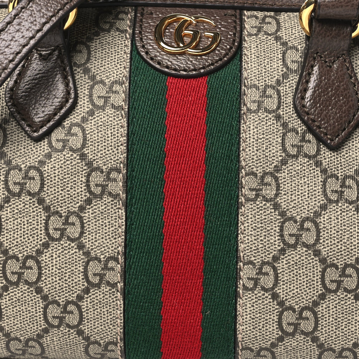 GG Supreme Monogram Textured Dollar Calfskin Web Mini Ophidia Top Handle Bowler Bag Beige Ebony New Acero