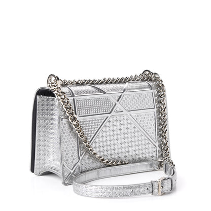 Christian Dior Metallic Patent Micro-Cannage Medium Diorama Flap Bag Silver 2 of 12