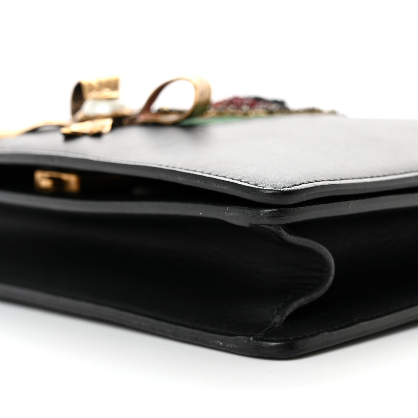 Calfskin Web Medium Peony Chain Shoulder Bag Black