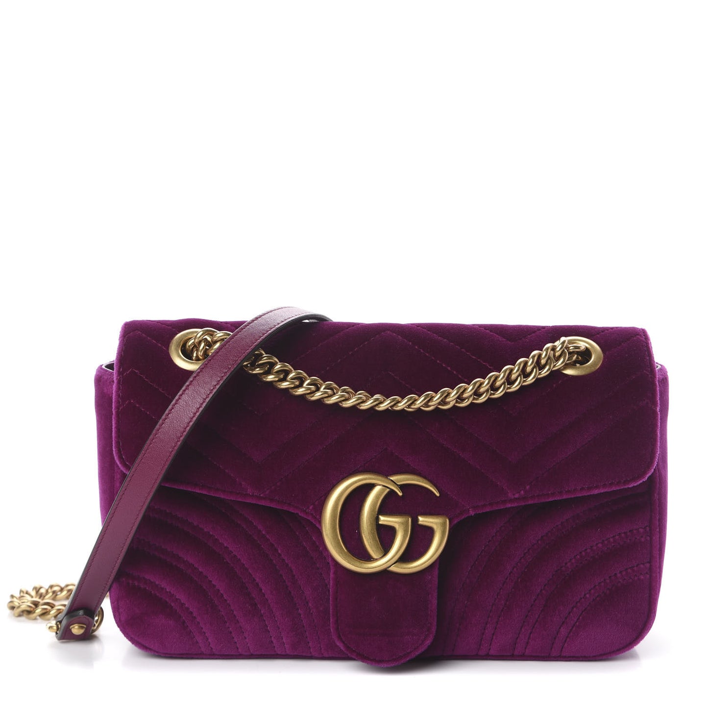 Velvet Matelasse Small GG Marmont Shoulder Bag Fuchsia Violet Cyclamen