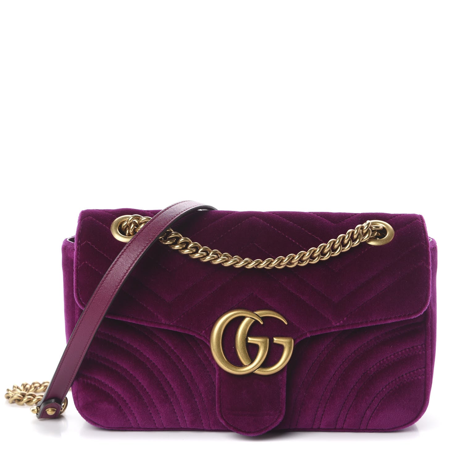 Gucci Velvet Matelasse Small GG Marmont Shoulder Bag Fuchsia Violet Cyclamen 1 of 8
