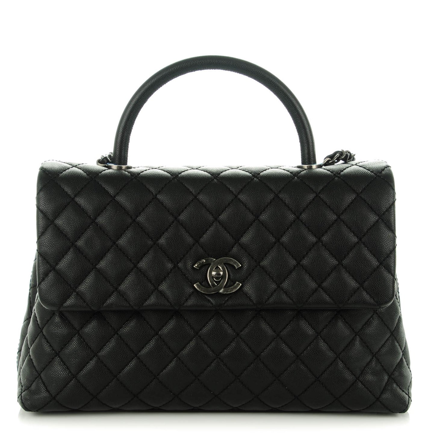 Caviar Quilted Medium Coco Handle Flap Black