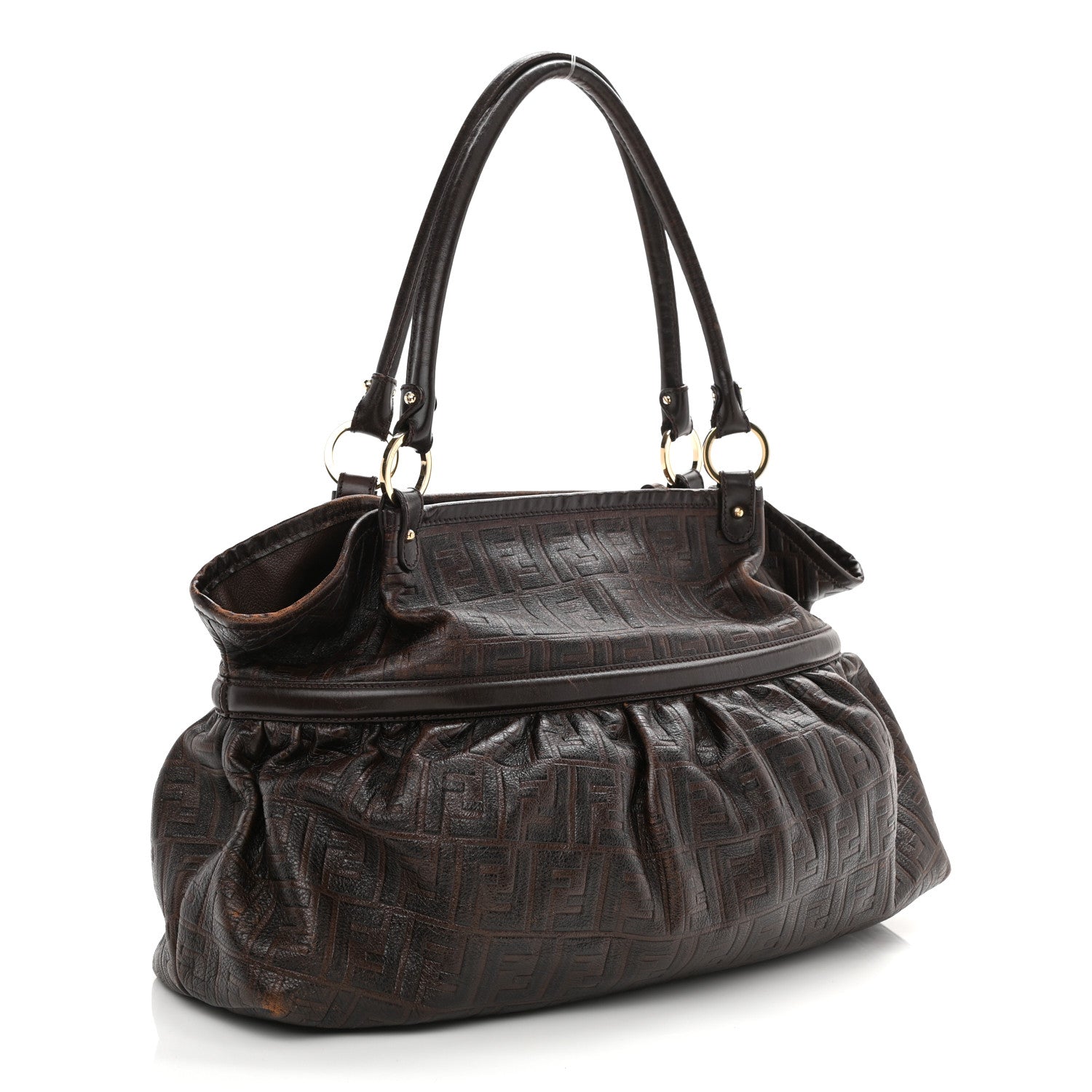 Fendi Vitello Bottalato FF Embossed Large Chef Shopper Tote Chocolate 3 of 22