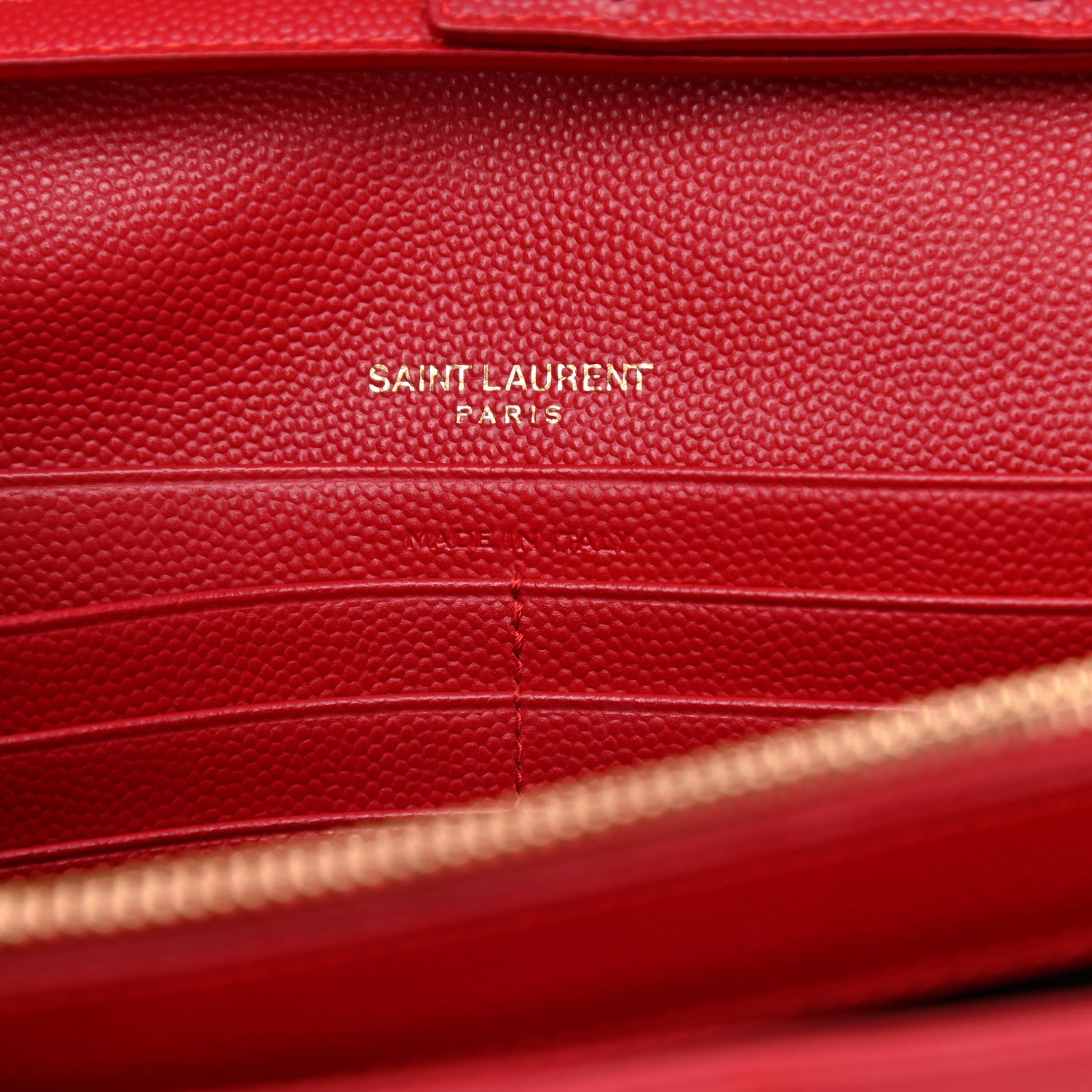 Saint Laurent Grain De Poudre Matelasse Chevron Monogram Chain Wallet New Red 6 of 8
