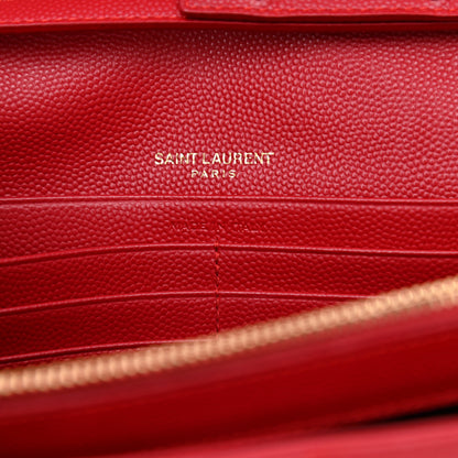 Saint Laurent Grain De Poudre Matelasse Chevron Monogram Chain Wallet New Red 6 of 8