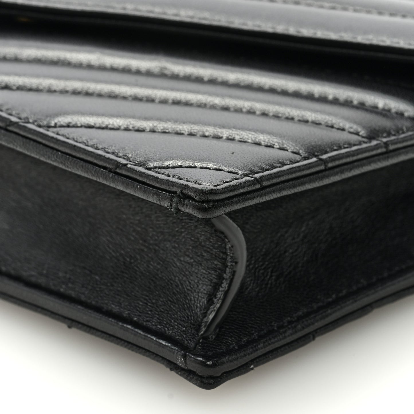 Matelasse Chevron Monogram Envelope Chain Wallet Black