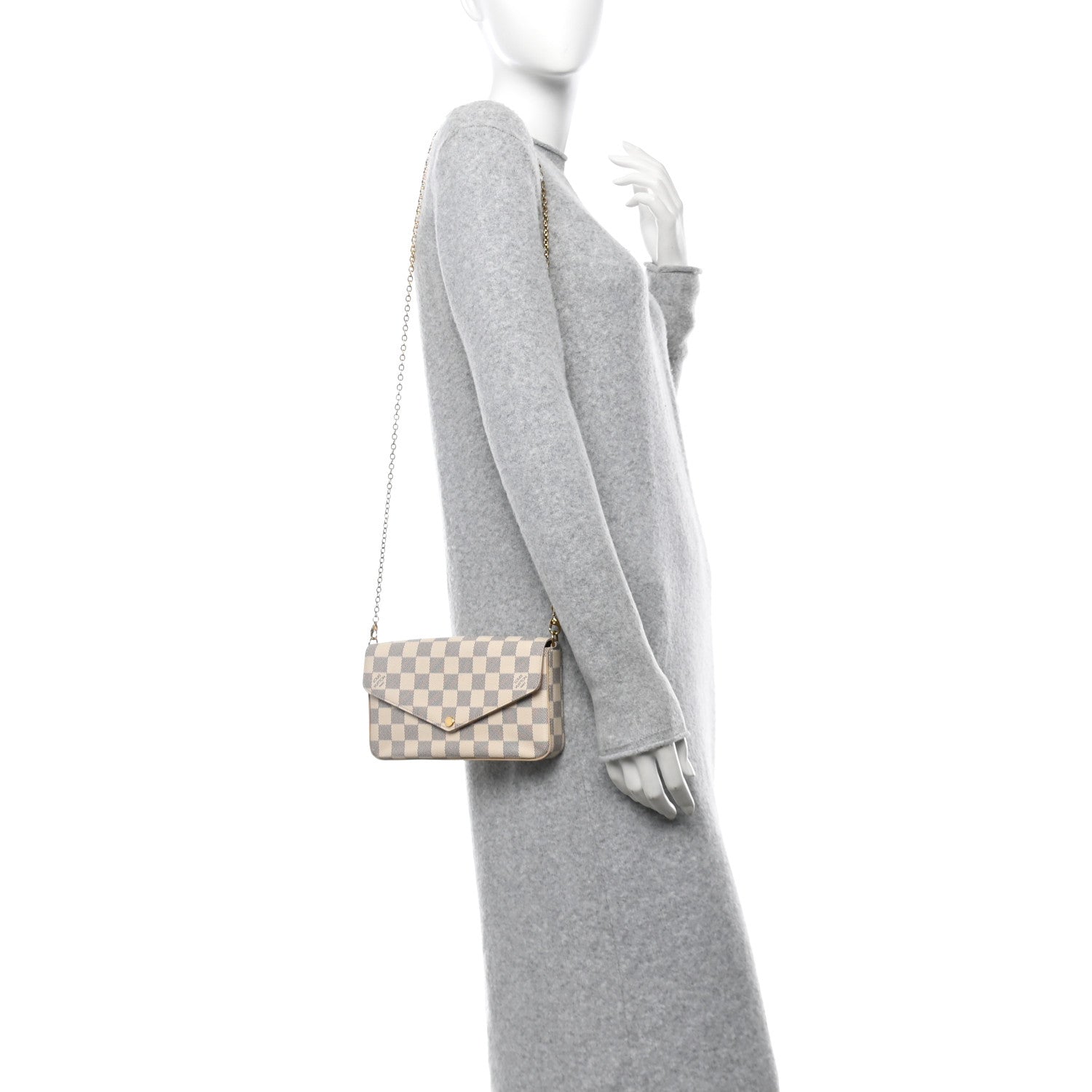 Louis Vuitton Damier Azur Pochette Felicie Chain Wallet Rose Ballerine 2 of 13