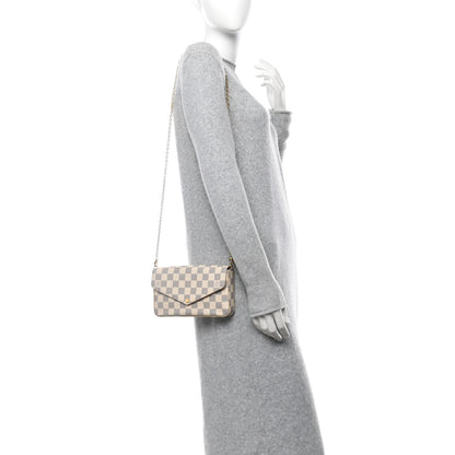 Louis Vuitton Damier Azur Pochette Felicie Chain Wallet Rose Ballerine 2 of 13