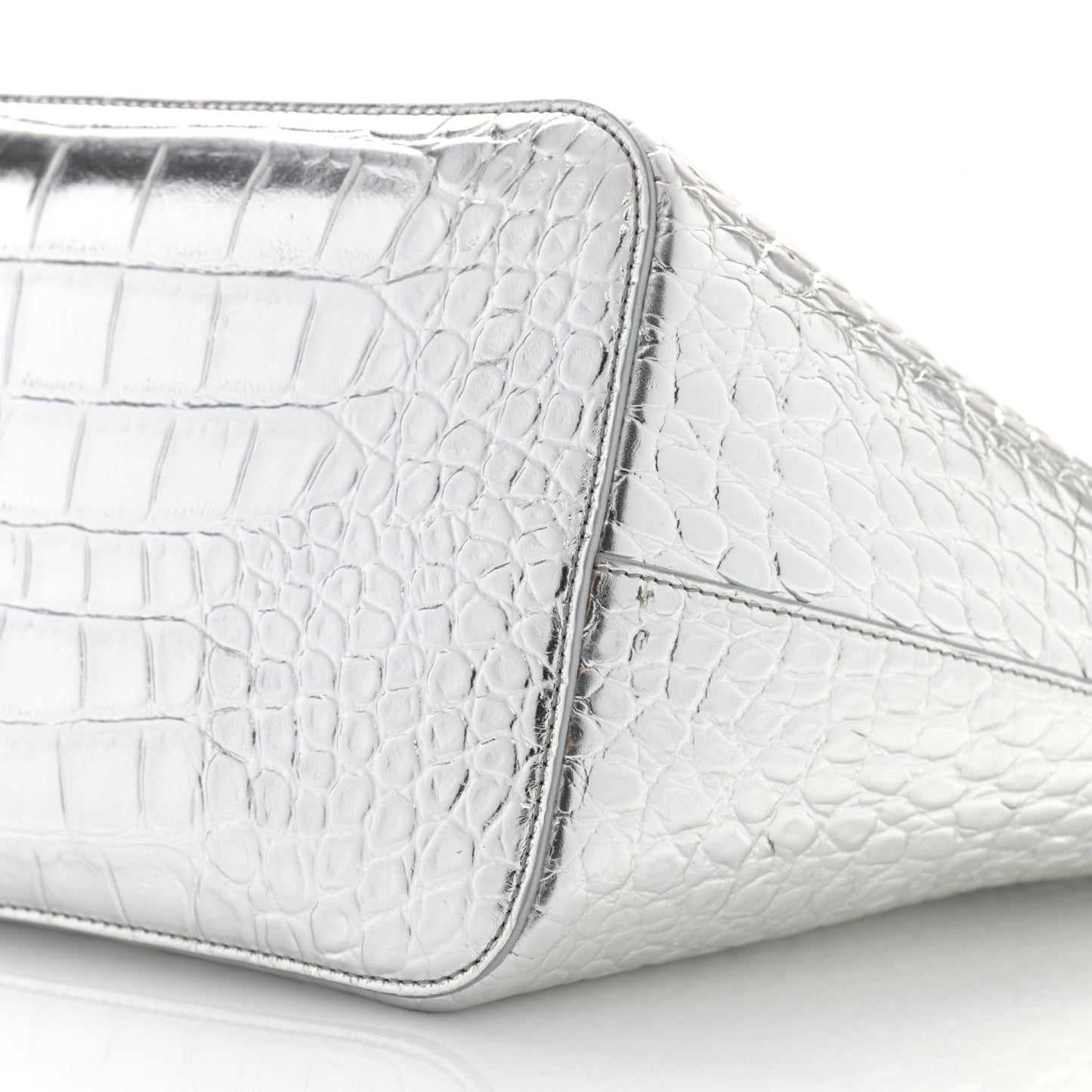 Metallic Calfskin Crocodile Embossed Wing Tote Silver