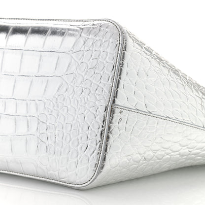 Givenchy Metallic Calfskin Crocodile Embossed Wing Tote Silver 11 of 12