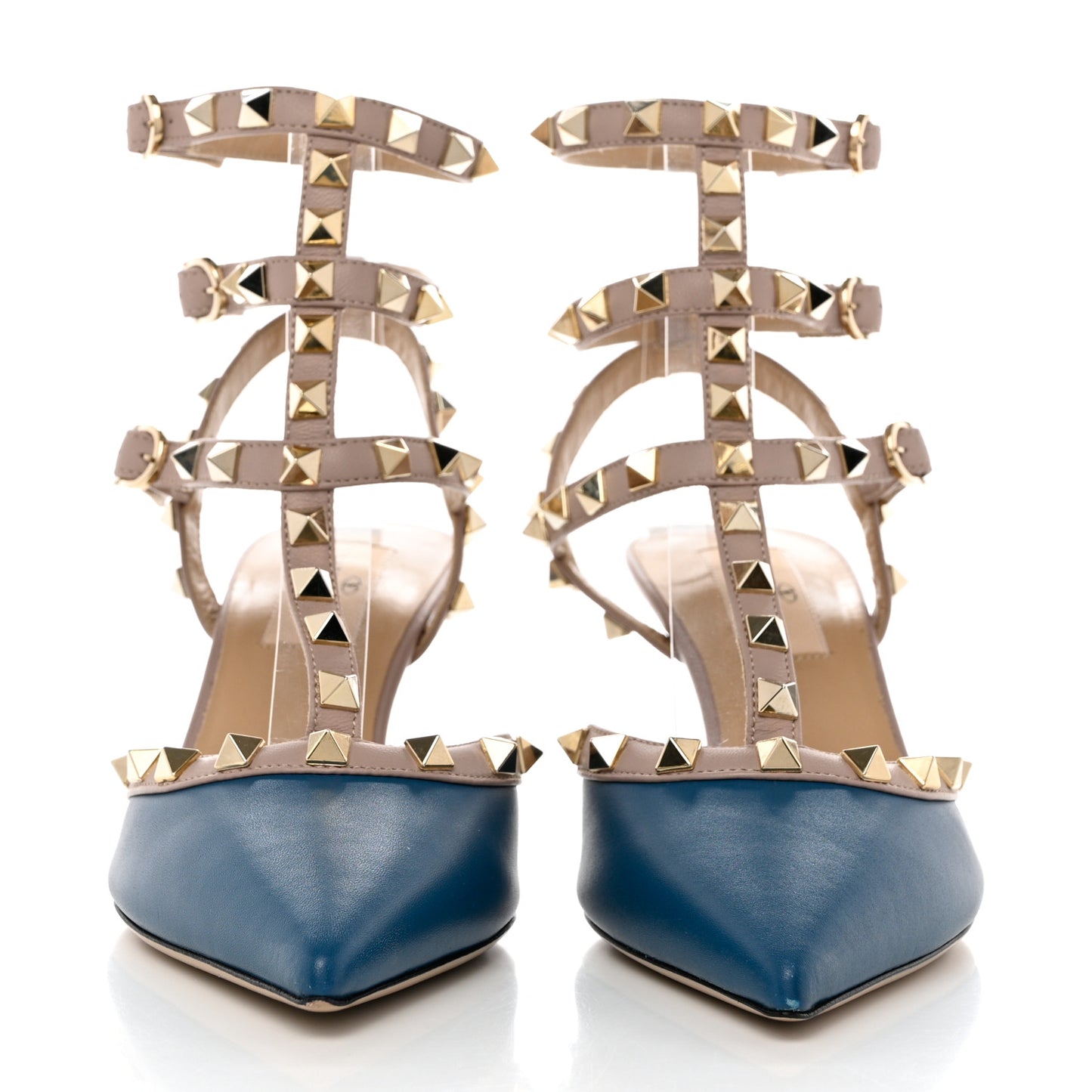 Calfskin Nappa Rockstud Ankle Strap 65mm Pumps 36 Indaco Poudre