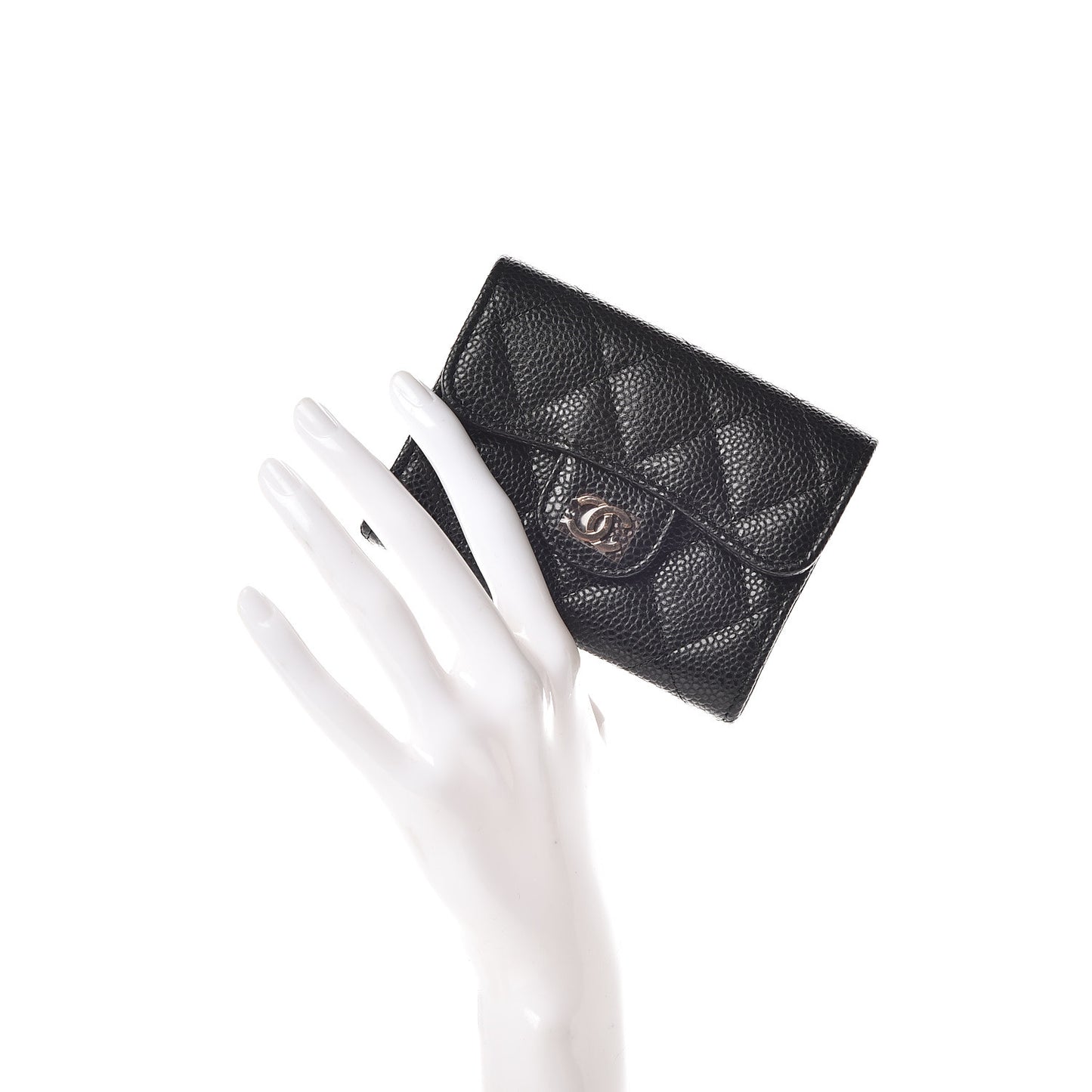 Caviar Quilted Flap Card Holder Wallet Black